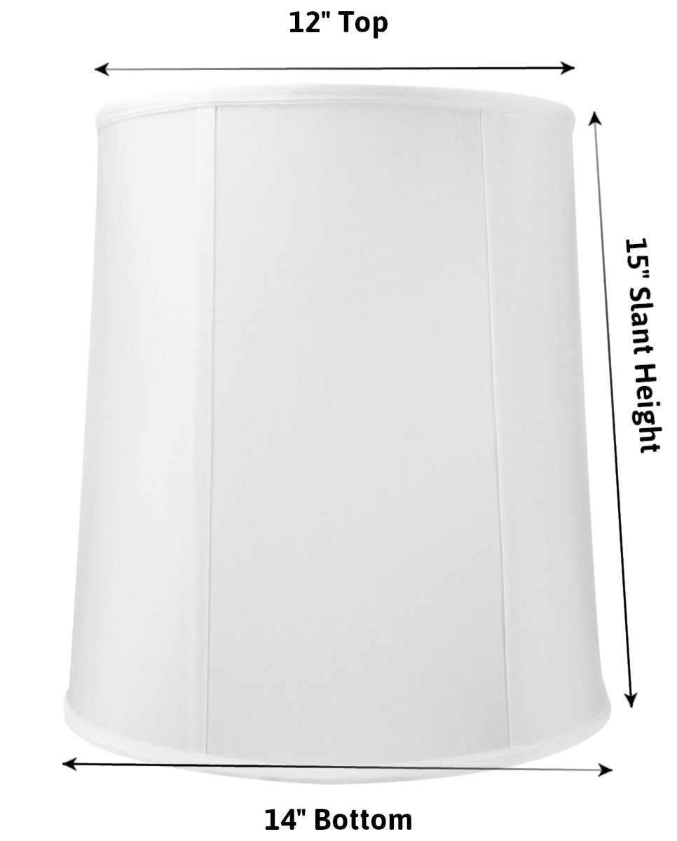 Home Concept White Shantung Fabric Drum Lamp Shade - 12" Top x 14" Bottom x 15" Slant Height