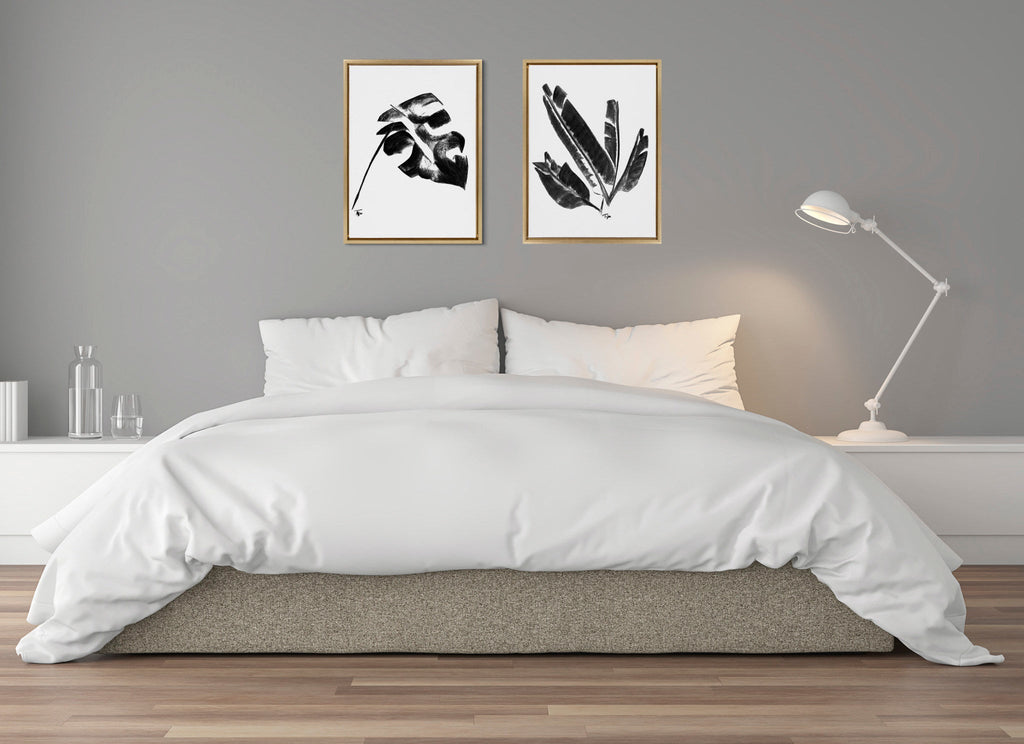 Sylvie 582 Monstera and 583 Banana Leaf Framed Canvas Set of 2 by Teju Reval of SnazzyHues