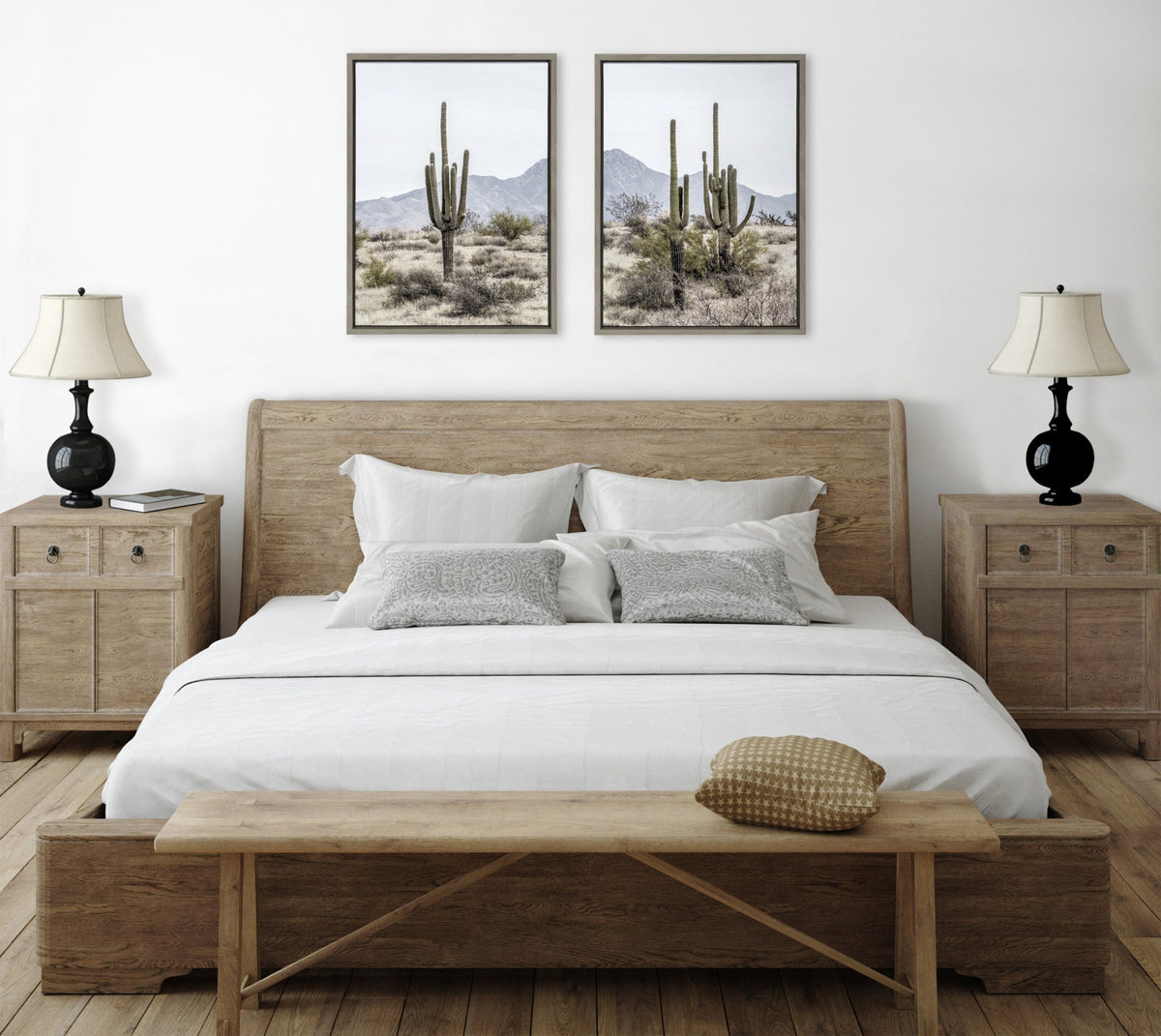 Sylvie Tall Saguaro Cacti Desert Mountain Framed Canvas Set of 2 by The Creative Bunch Studio