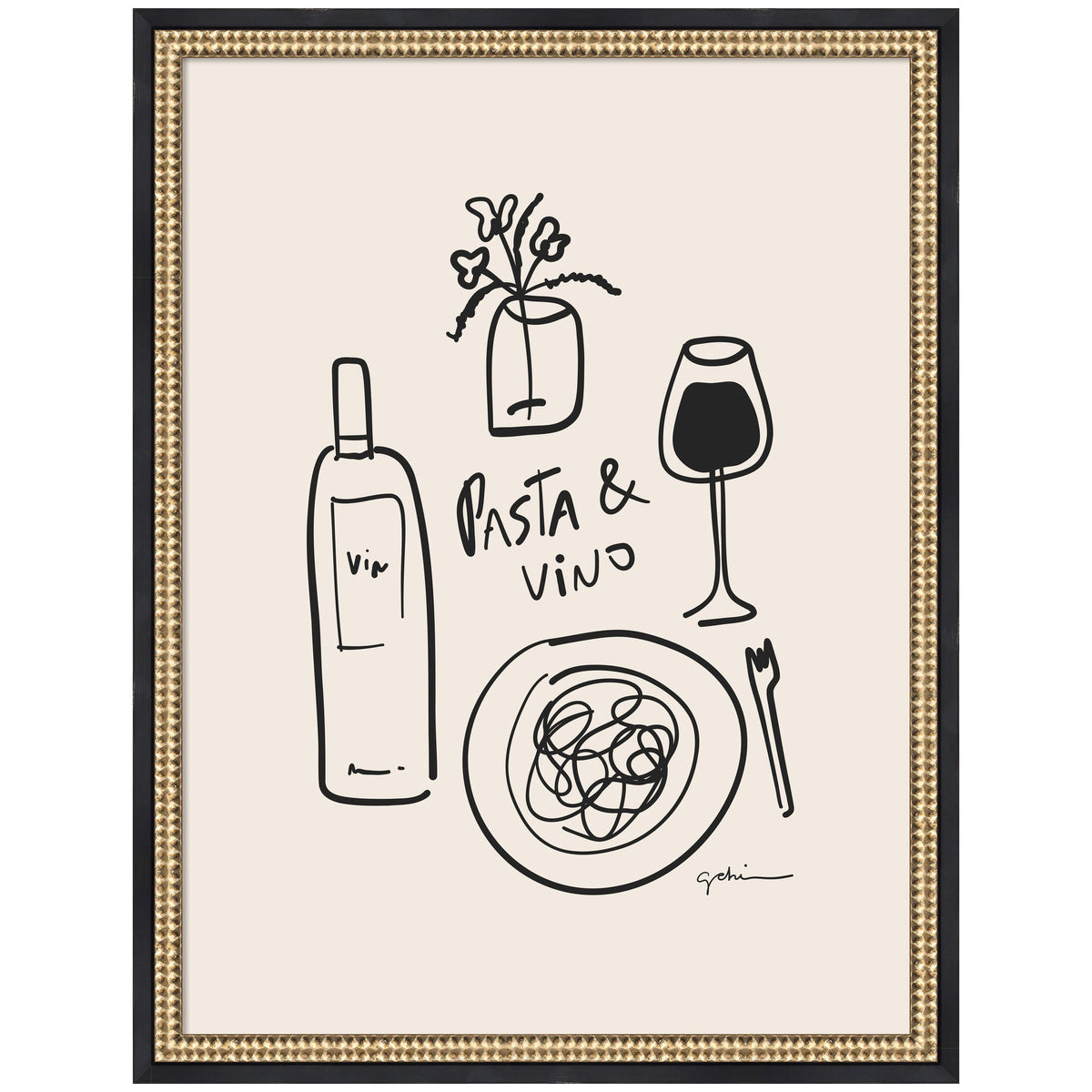 Pasta and Vino by Gabrielly Guedes Framed Wall Art Print