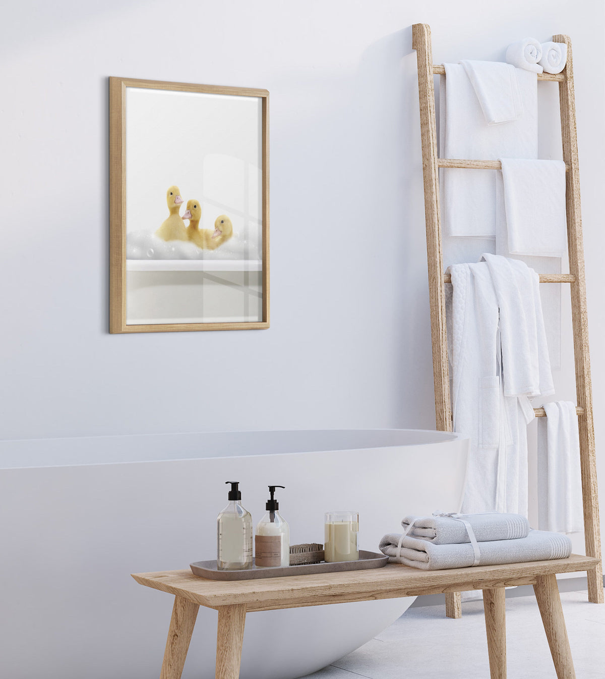 Blake Bathroom Bubble Bath 3 Ducks Framed Printed Glass by The Creative Bunch Studio