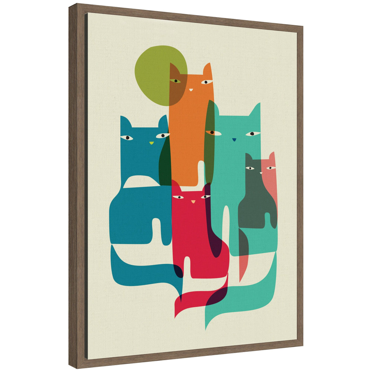 Sylvie Retro Cats Under The Moon Framed Canvas by Rachel Lee