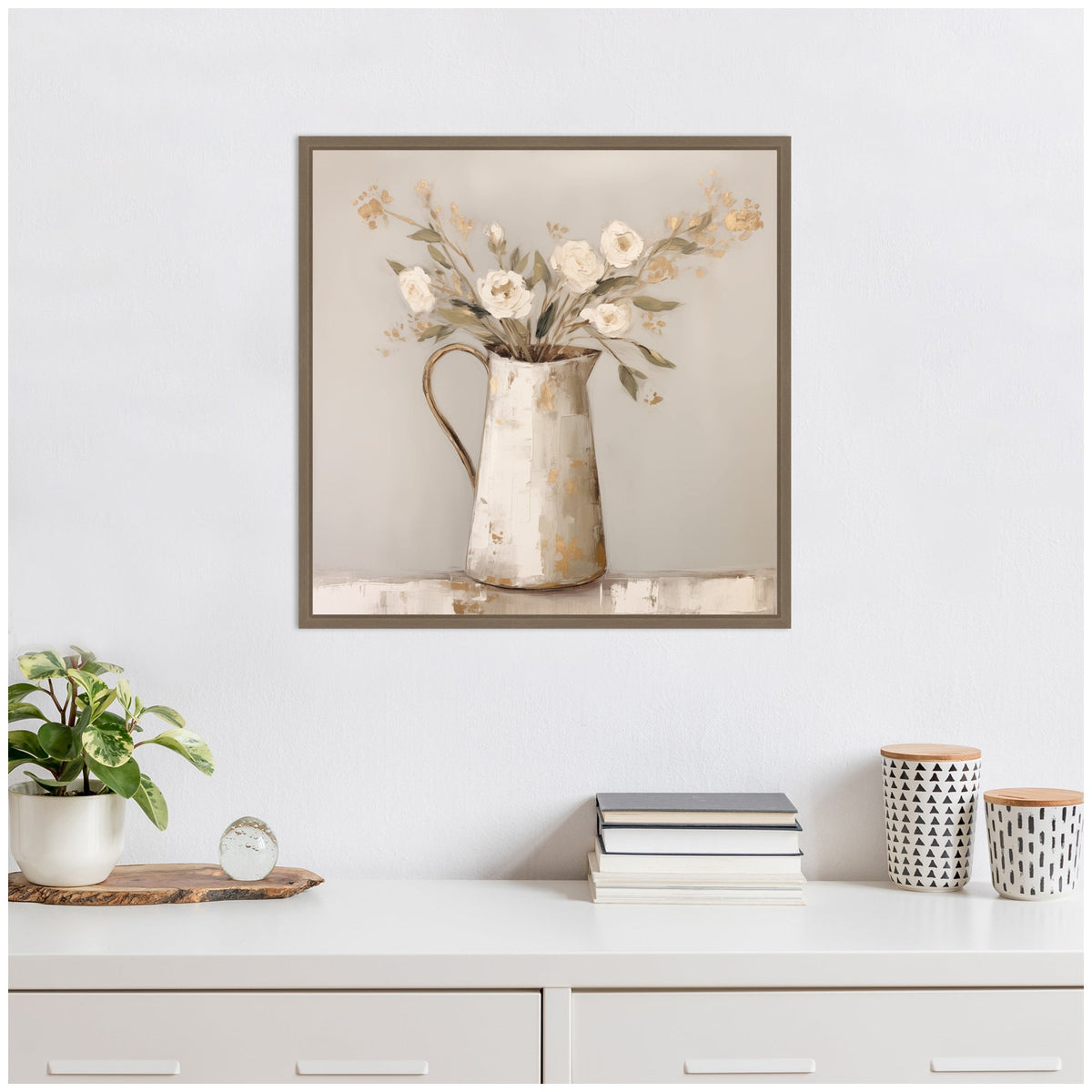 Sylvie Pitcher with Flowers Boho Country 2 Framed Canvas by The Creative Bunch Studio