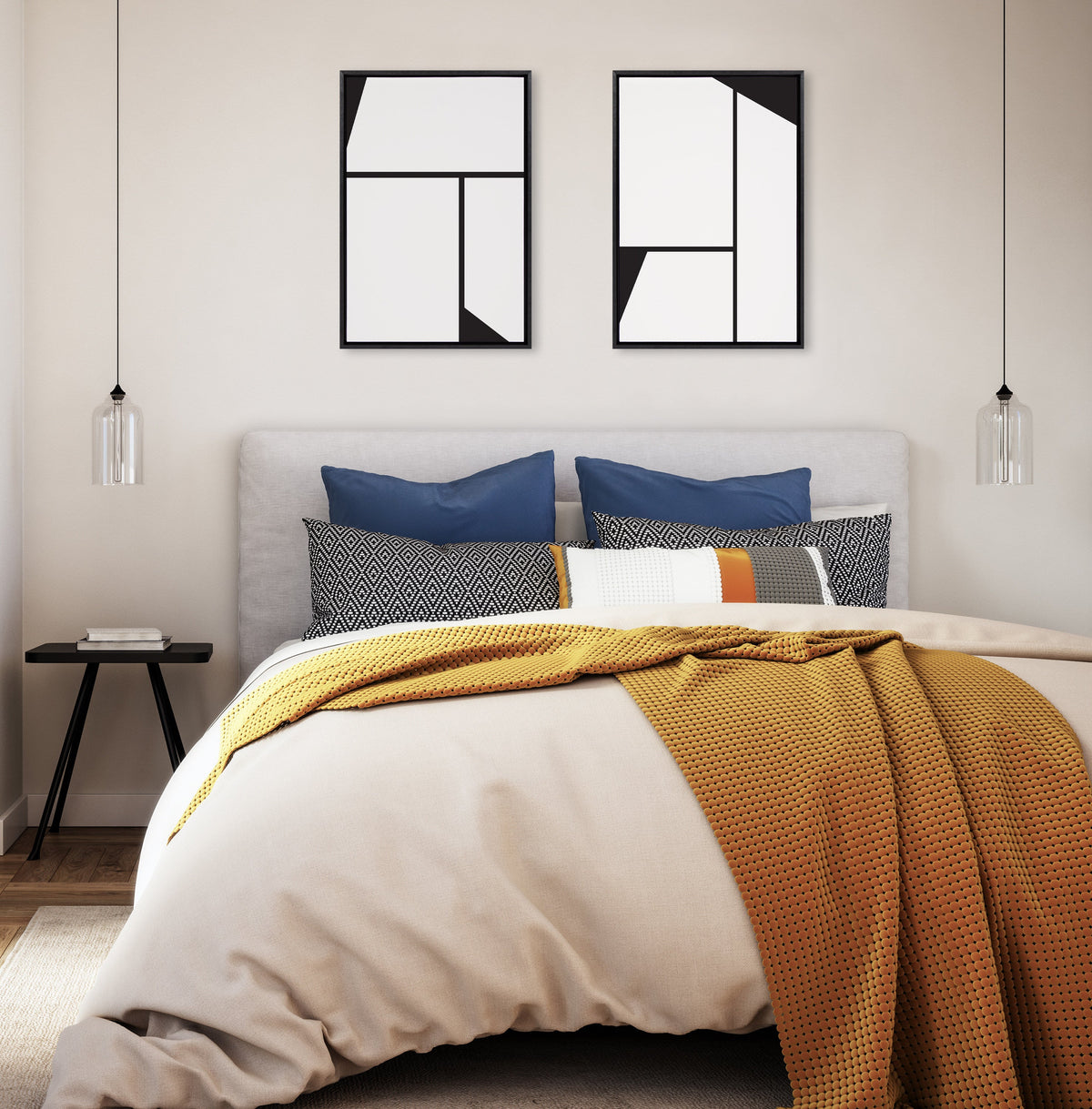 Sylvie Sleek Luxe Minimalist Black and White Abstract Framed Canvas Art Set of 2 by The Creative Bunch Studio