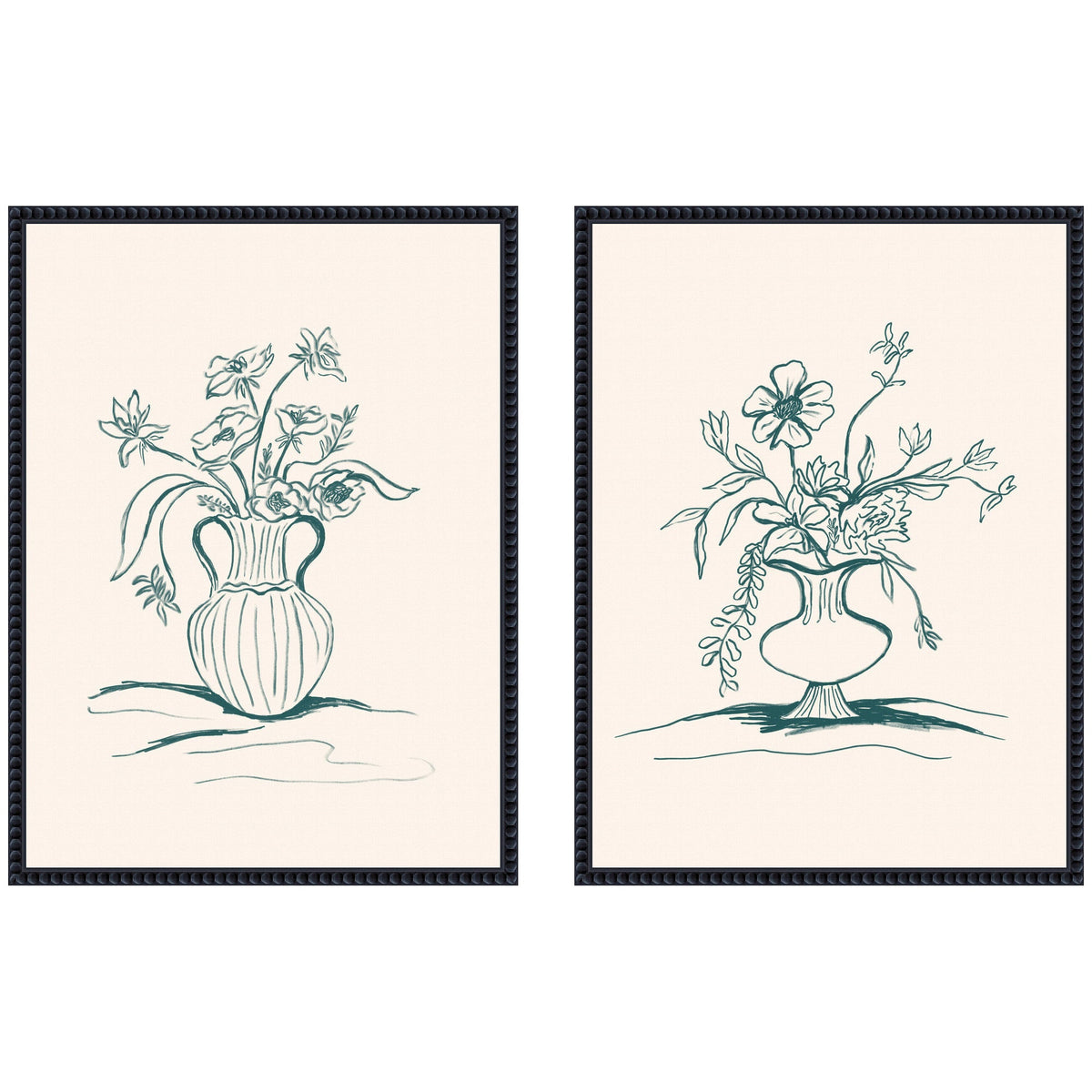 Sylvie Beaded Garden Floral and Summer Stems Framed Canvas Art Set of 2 by Kate Aurelia