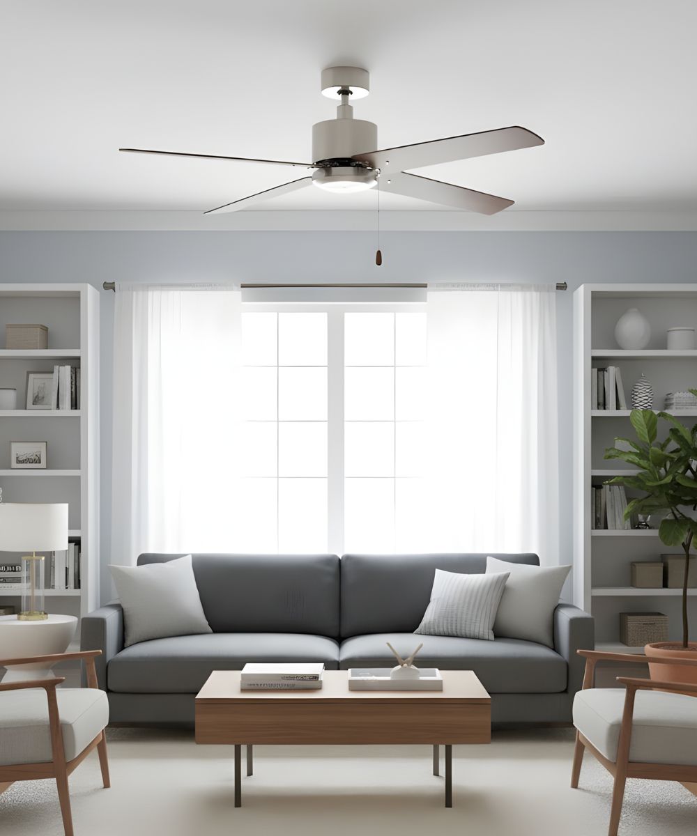 RP Lighting Aldea IV 52" 4-Blade Ceiling Fan, Brushed Nickel Motor Finish, Walnut-Finish Blades
