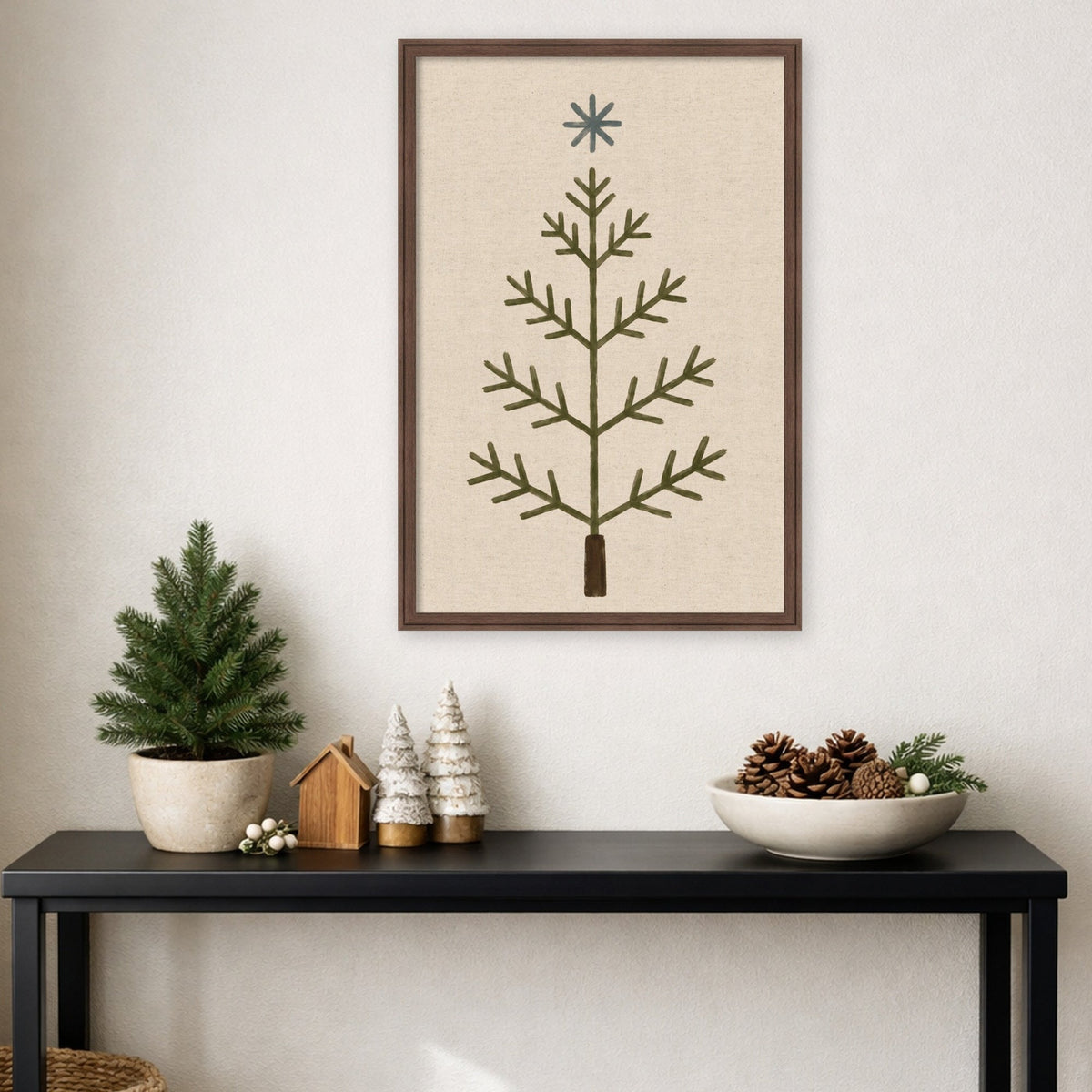 Framed Fabric Magnetic Board Scandi Tree Linen Wall Organization
