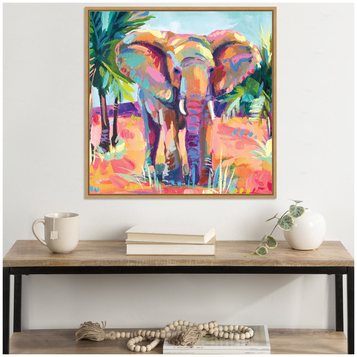 Sylvie African Elephant In Orange Framed Canvas by Rachel Christopoulos