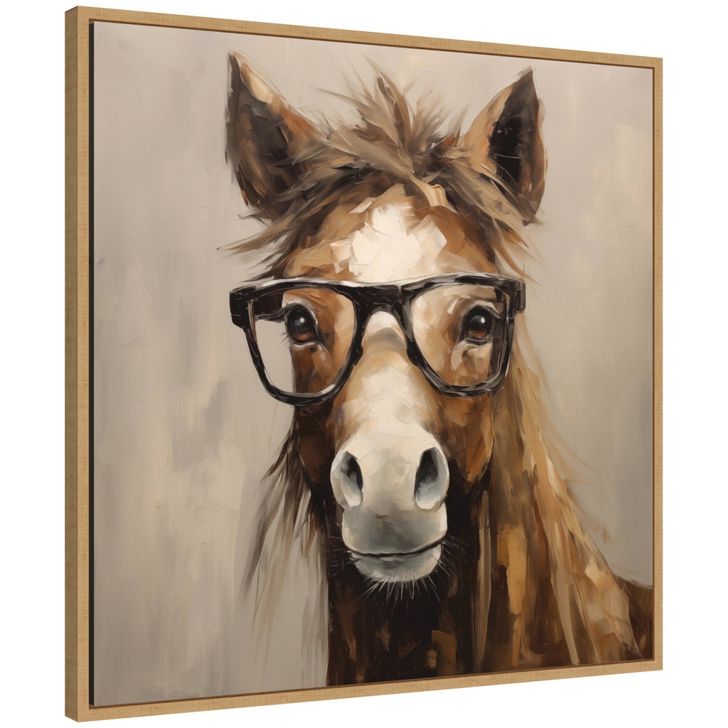 Sylvie Hay Those Are My Glasses Horse Framed Canvas by The Creative Bunch Studio