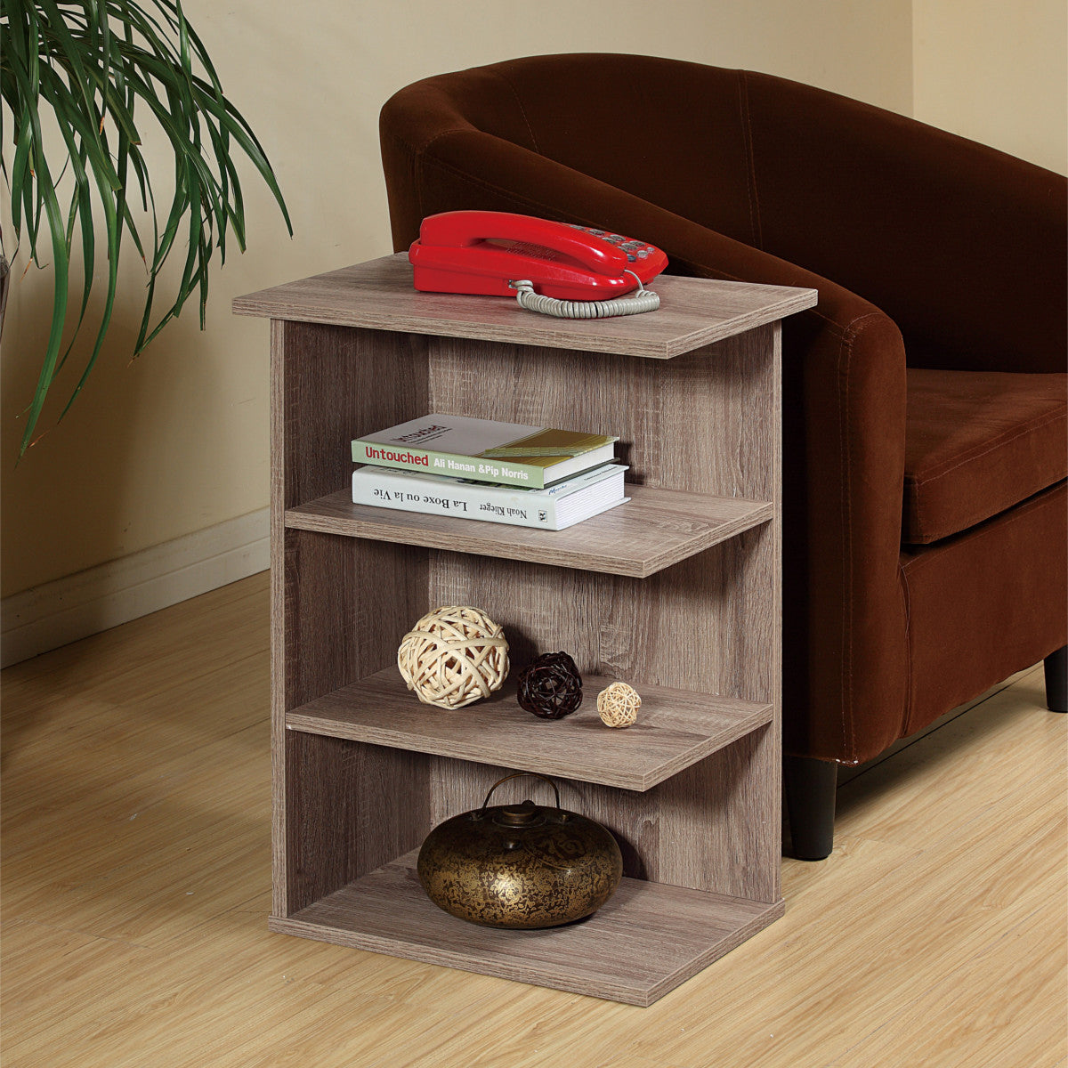 Rustic Gray Chairside End Table with Magazine Rack, 24"H