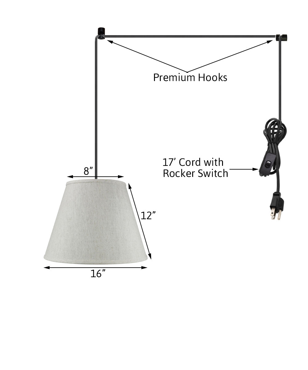 Home Concept 1-Light Plug-In Swag Pendant Light Textured Oatmeal Shade Black Cord - 16"W