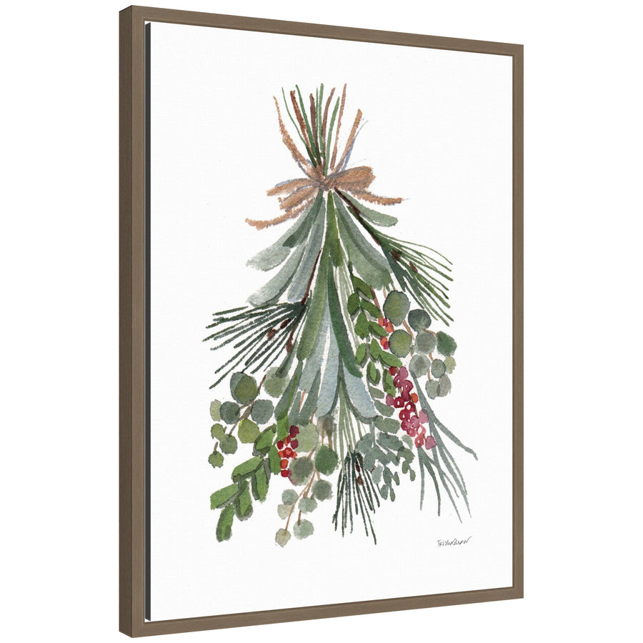 Sylvie Framed Canvas Mixed Greens Holiday Swag by Patricia Shaw