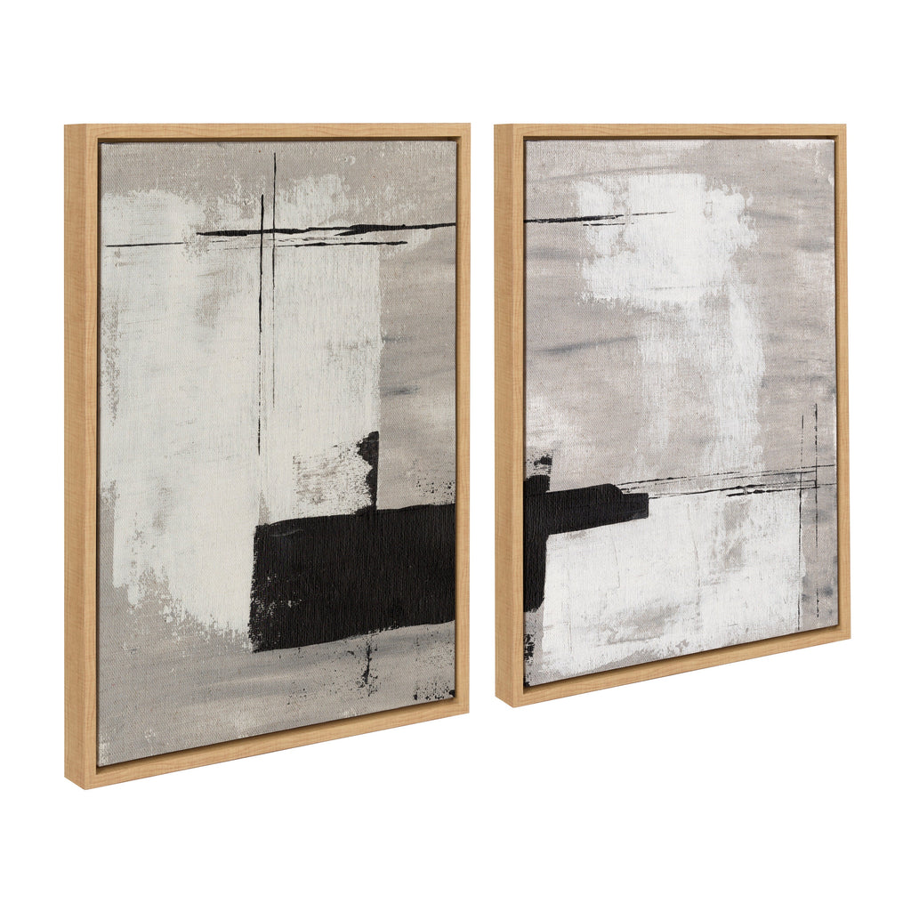 Sylvie Line 1 Left and Right Neutral Linen Framed Canvas Art Set of 2 by Nikita Jariwala