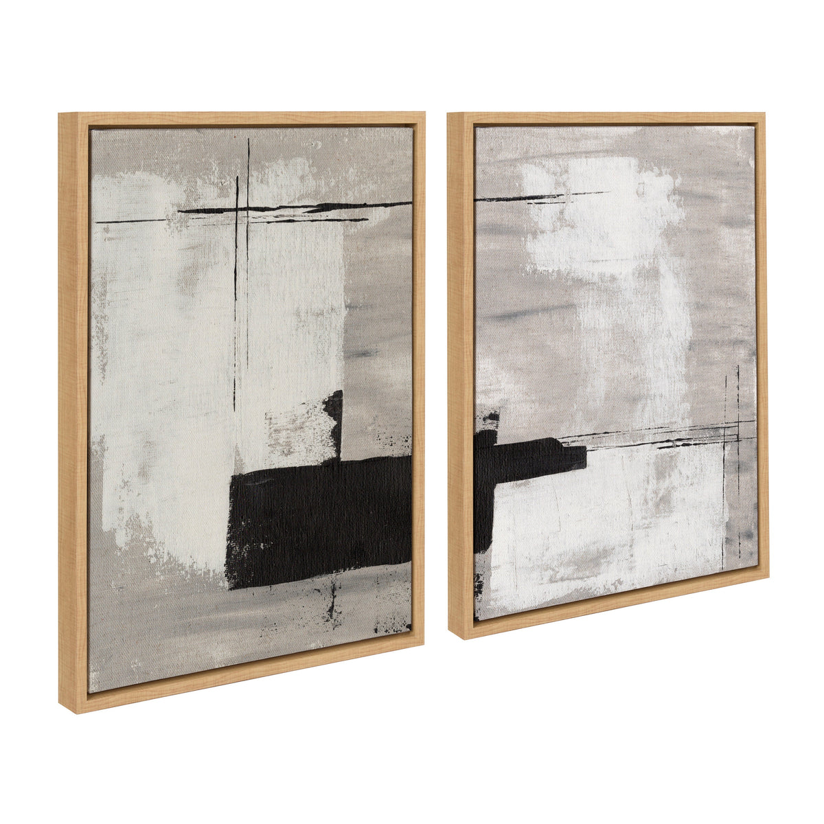 Sylvie Line 1 Left and Right Neutral Linen Framed Canvas Art Set of 2 by Nikita Jariwala