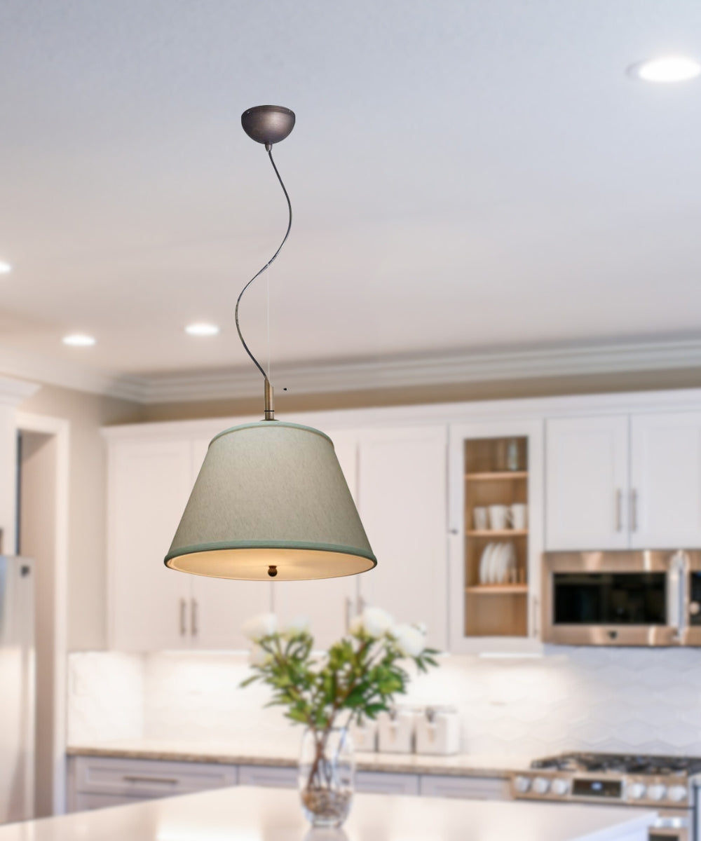 Laura Ashley Hardwired Pendant Light, Gold-Laced Cafe, Textured Oatmeal Slotted Empire Shade with Diffuser, 16"W