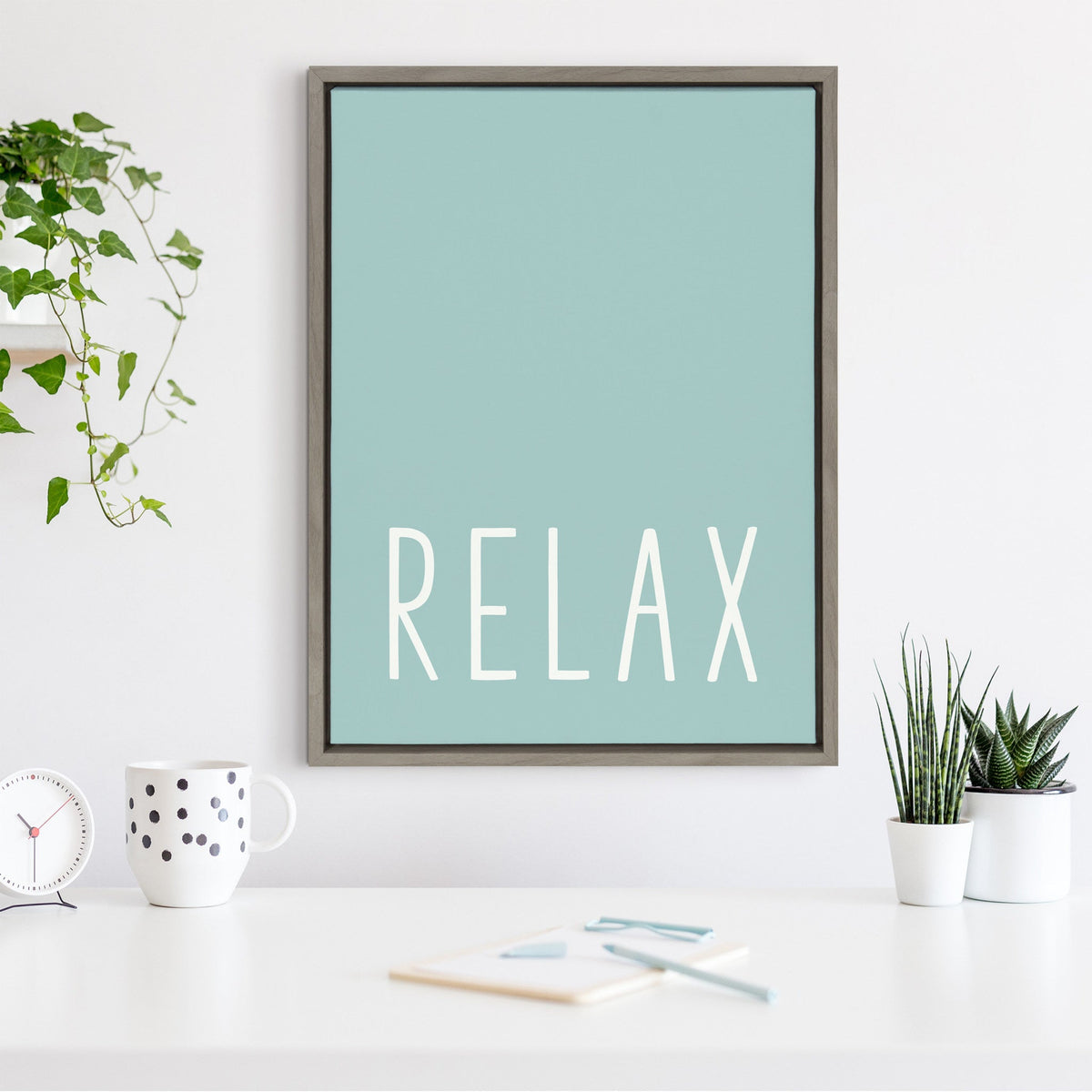 Sylvie Relax in Pale Teal Framed Canvas by Apricot and Birch