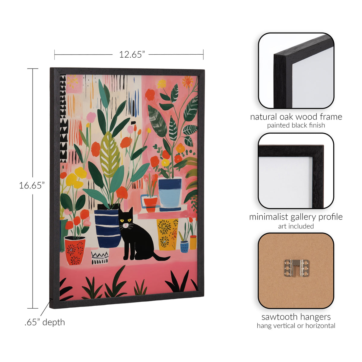 Gallery Whimsical Houseplants and a Black Kitty Cat Print by The Creative Bunch Studio