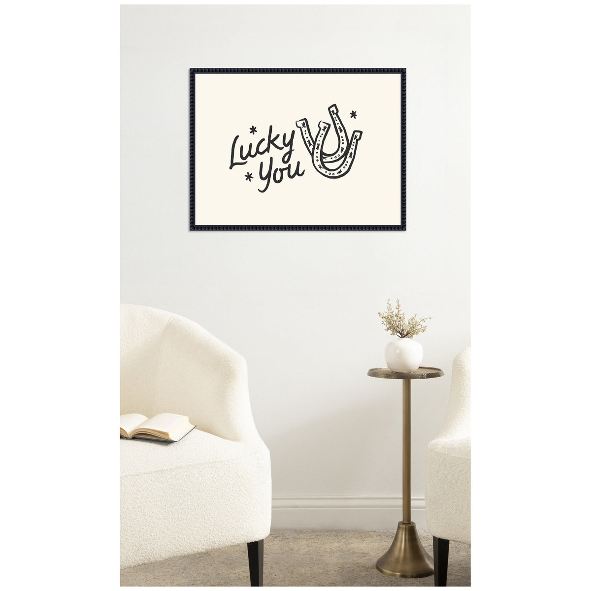 Lucky You Horseshoe Hand Drawn by Lucky Guava Framed Canvas Wall Art Print