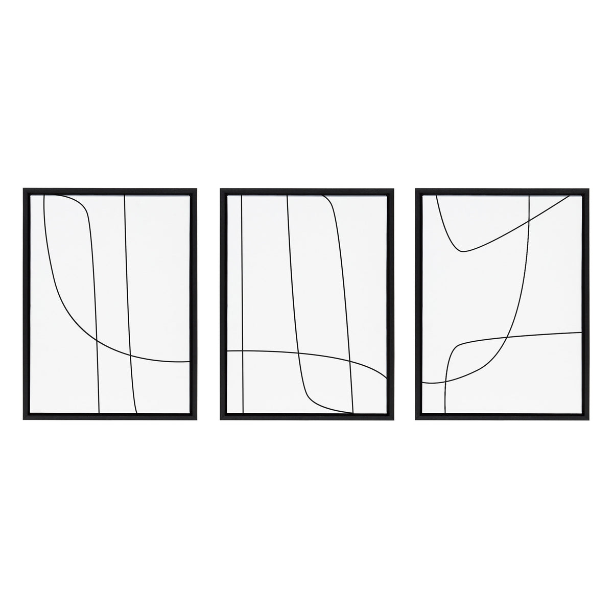Sylvie Modern Line Abstract Black and White Framed Canvas Set by The Creative Bunch Studio