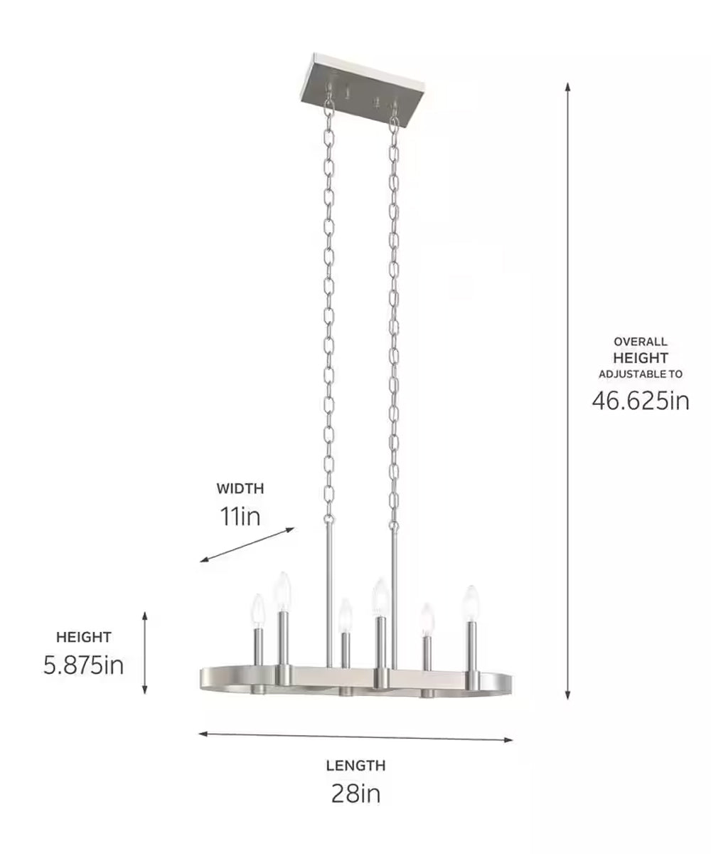 Kichler Brene 28"W 6-light Linear Farmhouse Chandelier Brushed Nickel Finish