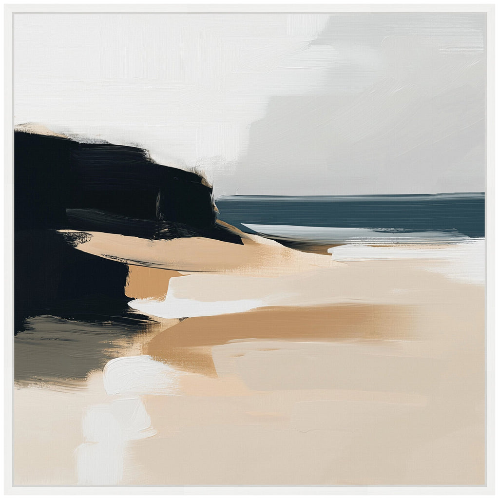 Sylvie Coastal Sand Modern Abstract Landscape I Framed Canvas by The Creative Bunch Studio