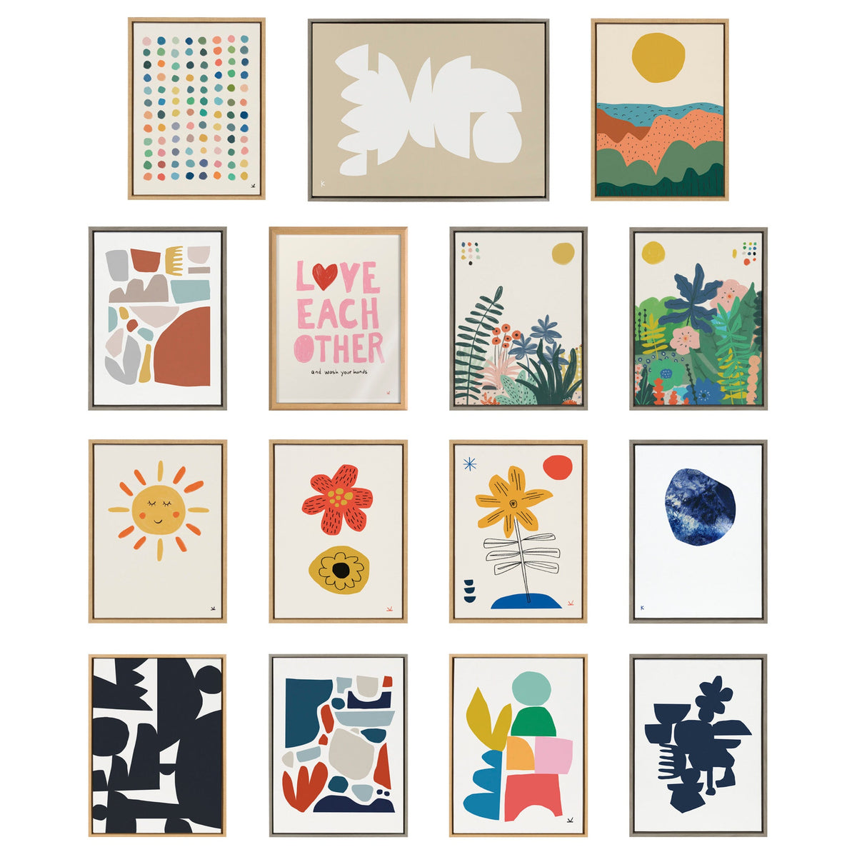 Sylvie Quiet Jungle 1 left and Right Neutral Abstract Framed Canvas Set of 2 by Kelly Knaga