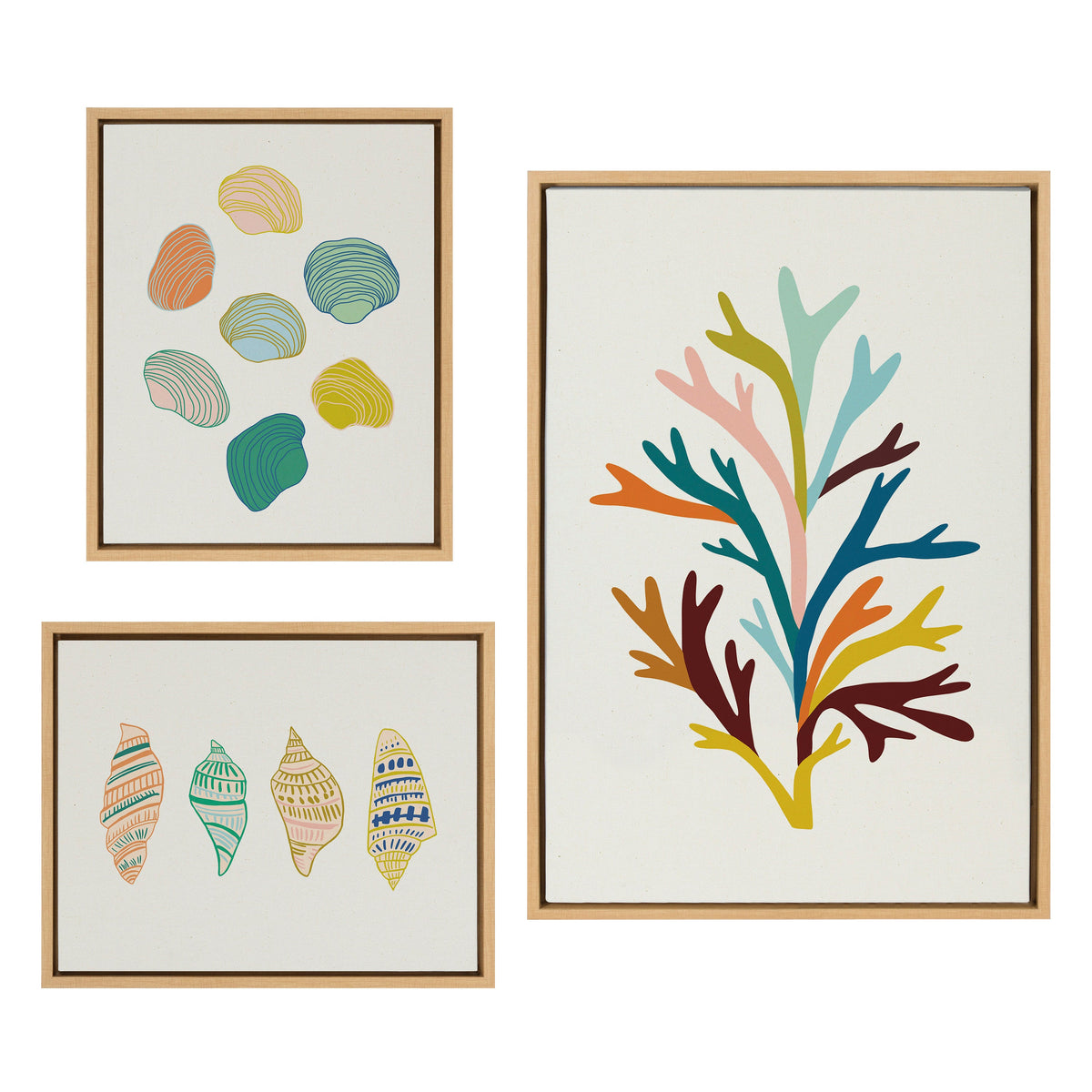 Sylvie Sea Plant and Ocean Treasures Framed Canvas Set of 3 by Alicia Schultz