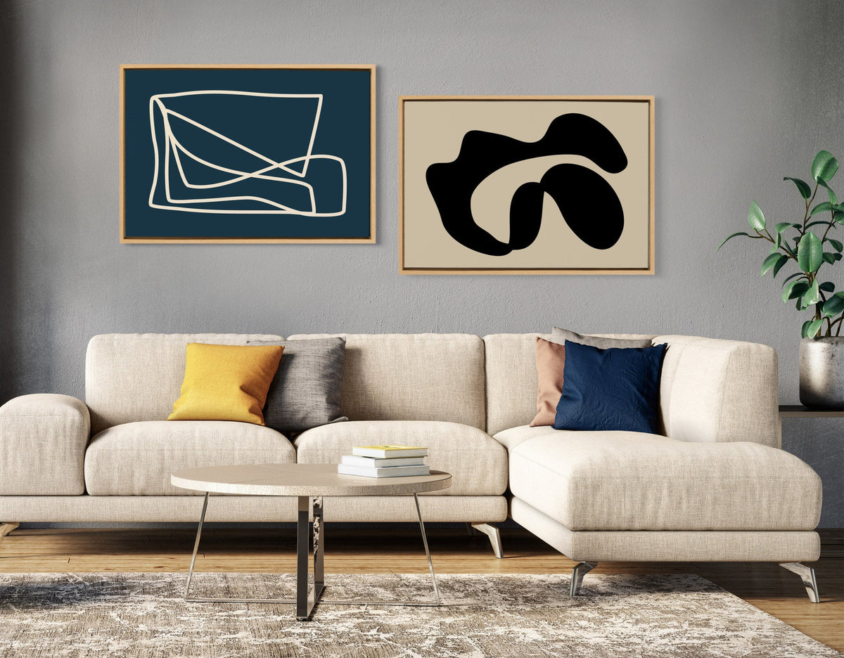 Sylvie Abstract Lines in Blue Framed Canvas by Apricot and Birch