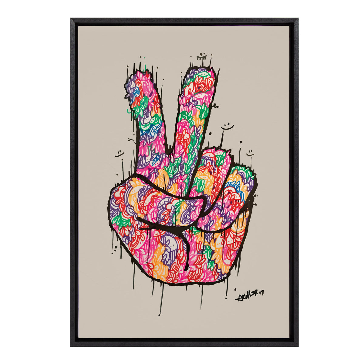 Sylvie Peace Sign Framed Canvas by Arm of Casso