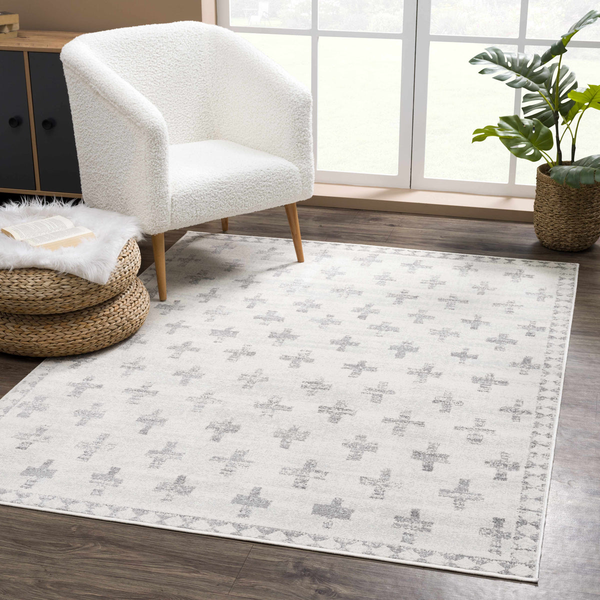 Tigris Swiss Cross Ivory&Gray Area Rug