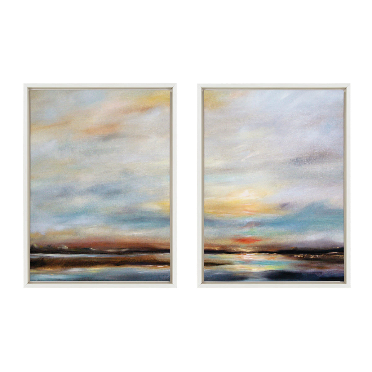 Sylvie Carolina Sunset Diptych Framed Canvas Art Set of 2 by Mary Sparrow