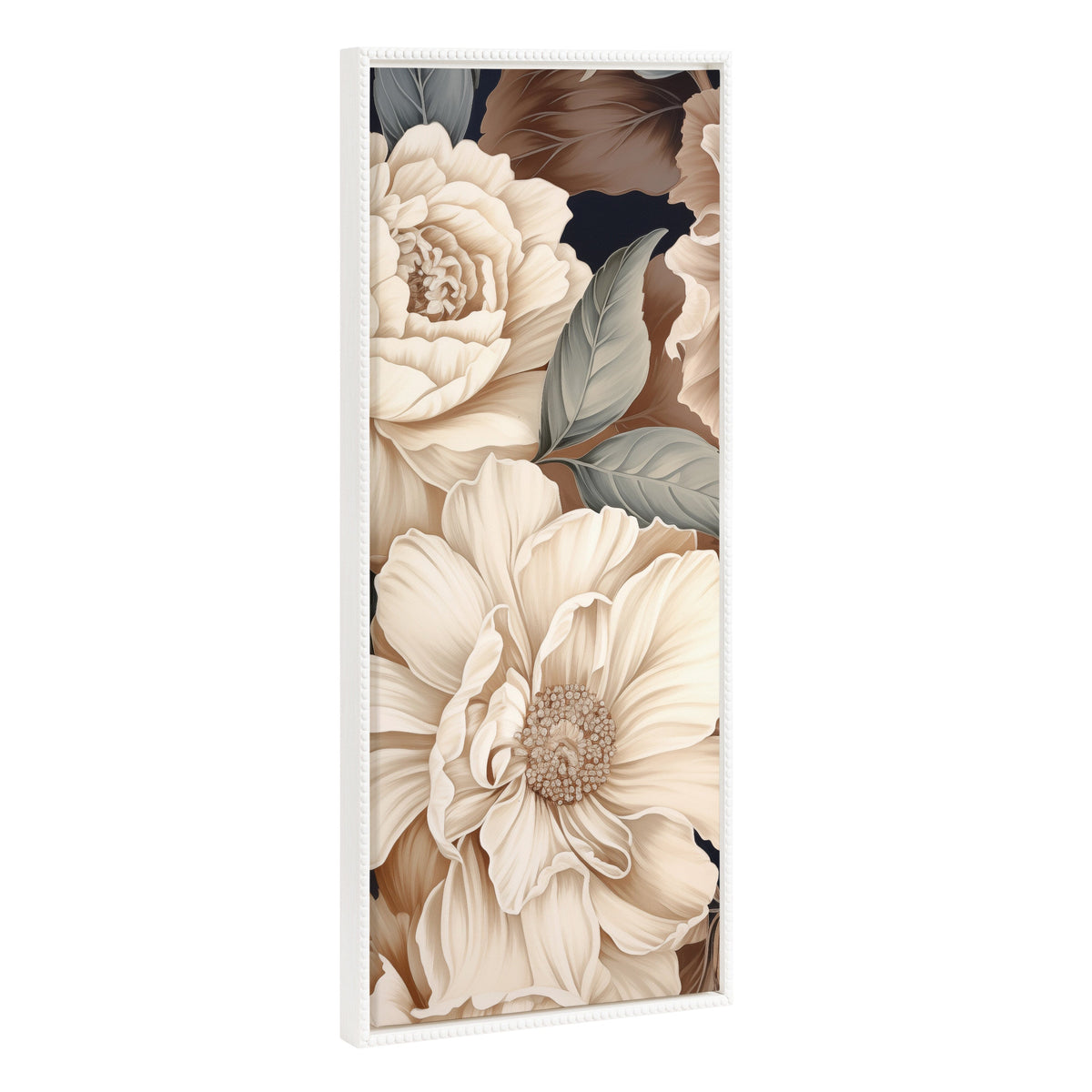 Sylvie Beaded Retro Glam Floral in Muted Color Tones Framed Canvas by The Creative Bunch Studio