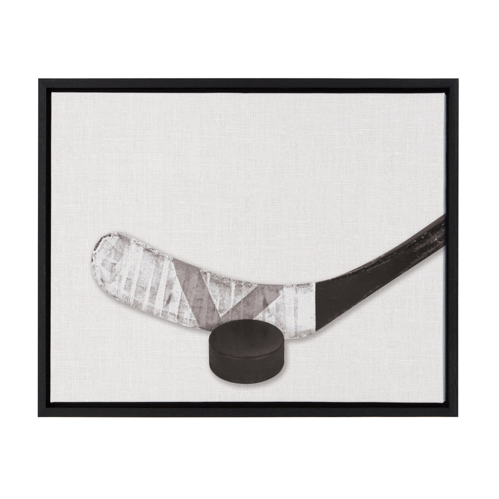 Sylvie Horizontal Hockey Stick And Puck Portrait Framed Canvas, Black 18x24