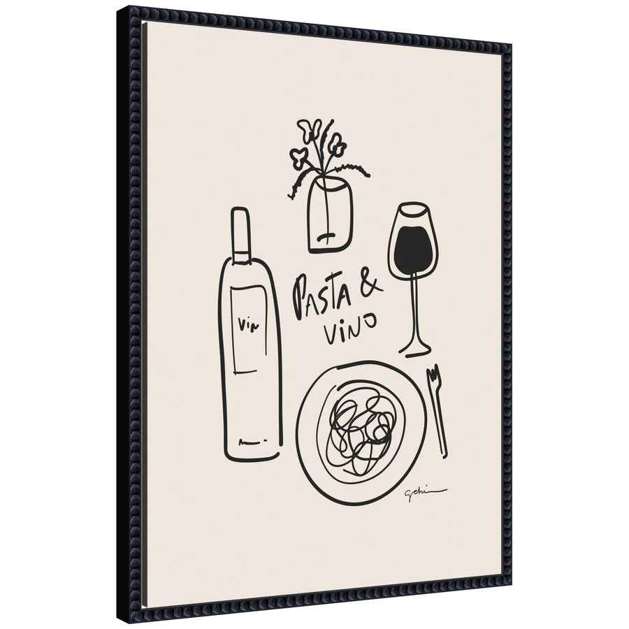 Pasta and Vino by Gabrielly Guedes Framed Canvas Wall Art Print