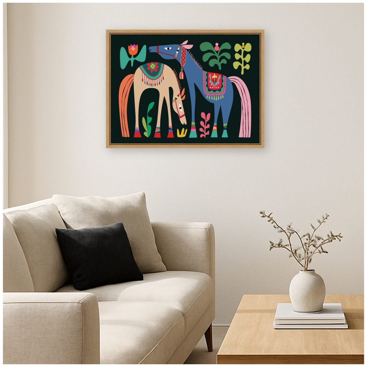 Two Horses 02 by Rachel Lee 3 Birdies Studio Framed Canvas Wall Art Print