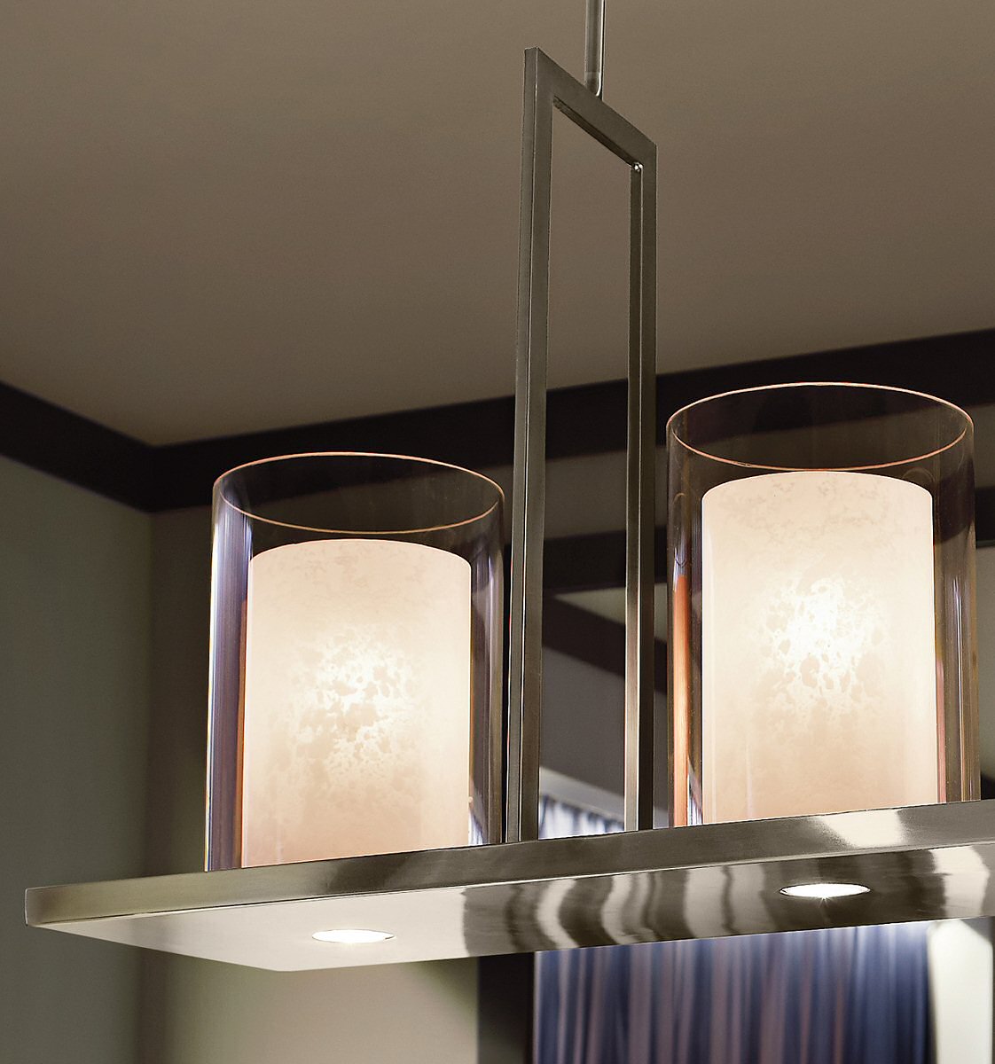 Kichler Triad 40"W 6-Light Classic Pewter Finish Clear Glass White Vetro Mica Shades Linear Chandelier