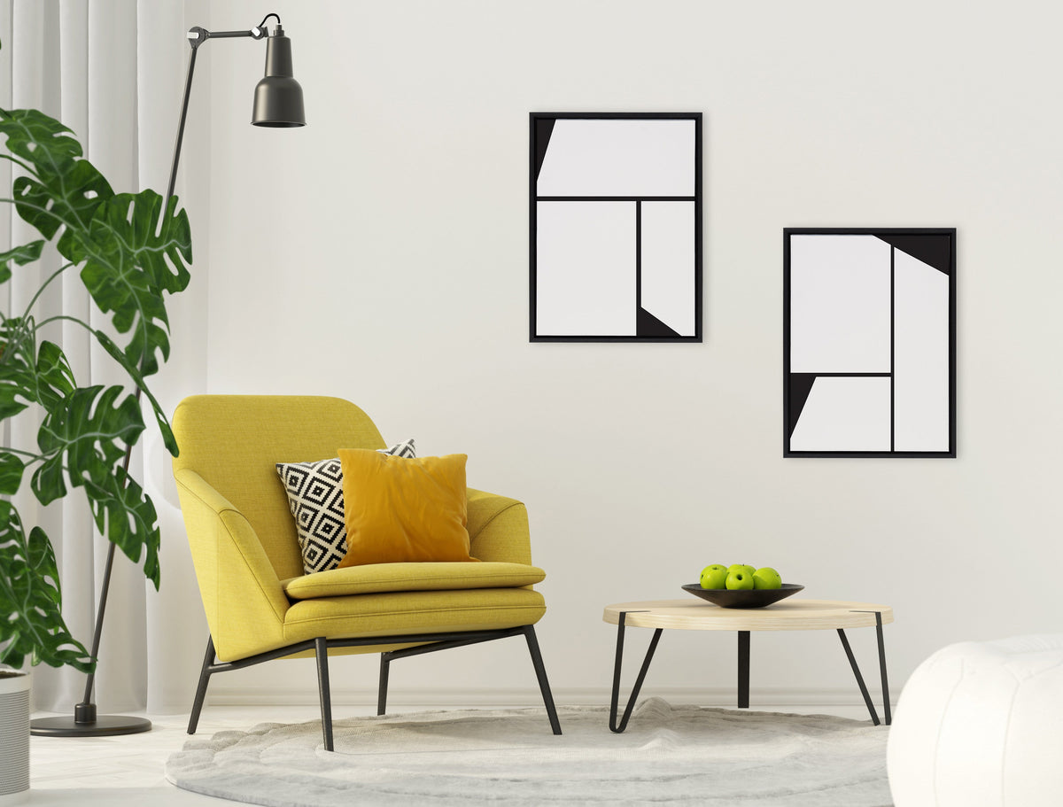Sylvie Sleek Luxe Minimalist Black and White Abstract Framed Canvas Art Set of 2 by The Creative Bunch Studio