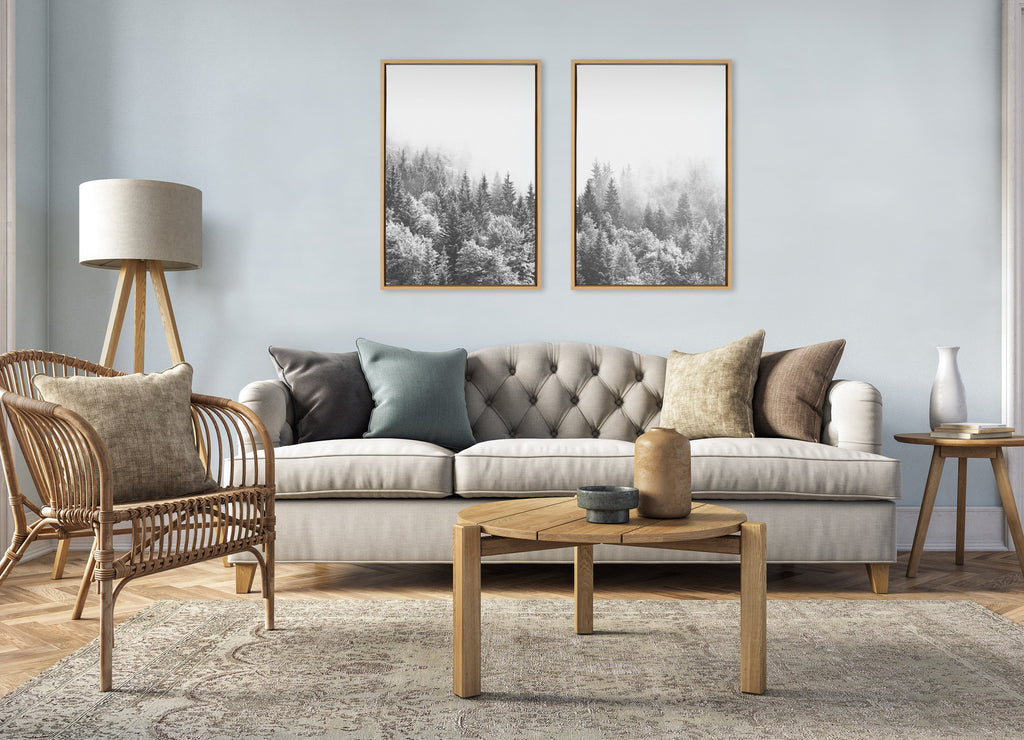 Sylvie Forest On A Foggy Day Black and White Framed Canvas Set of 2 by The Creative Bunch Studio
