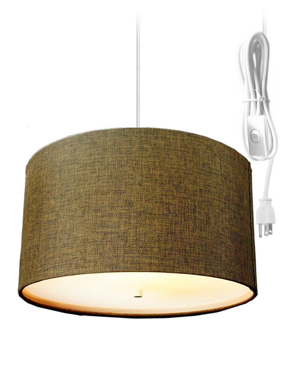 Home Concept 2-Light Plug-In Swag Pendant Light 18"w Chocolate Burlap with Diffuser, White Cord