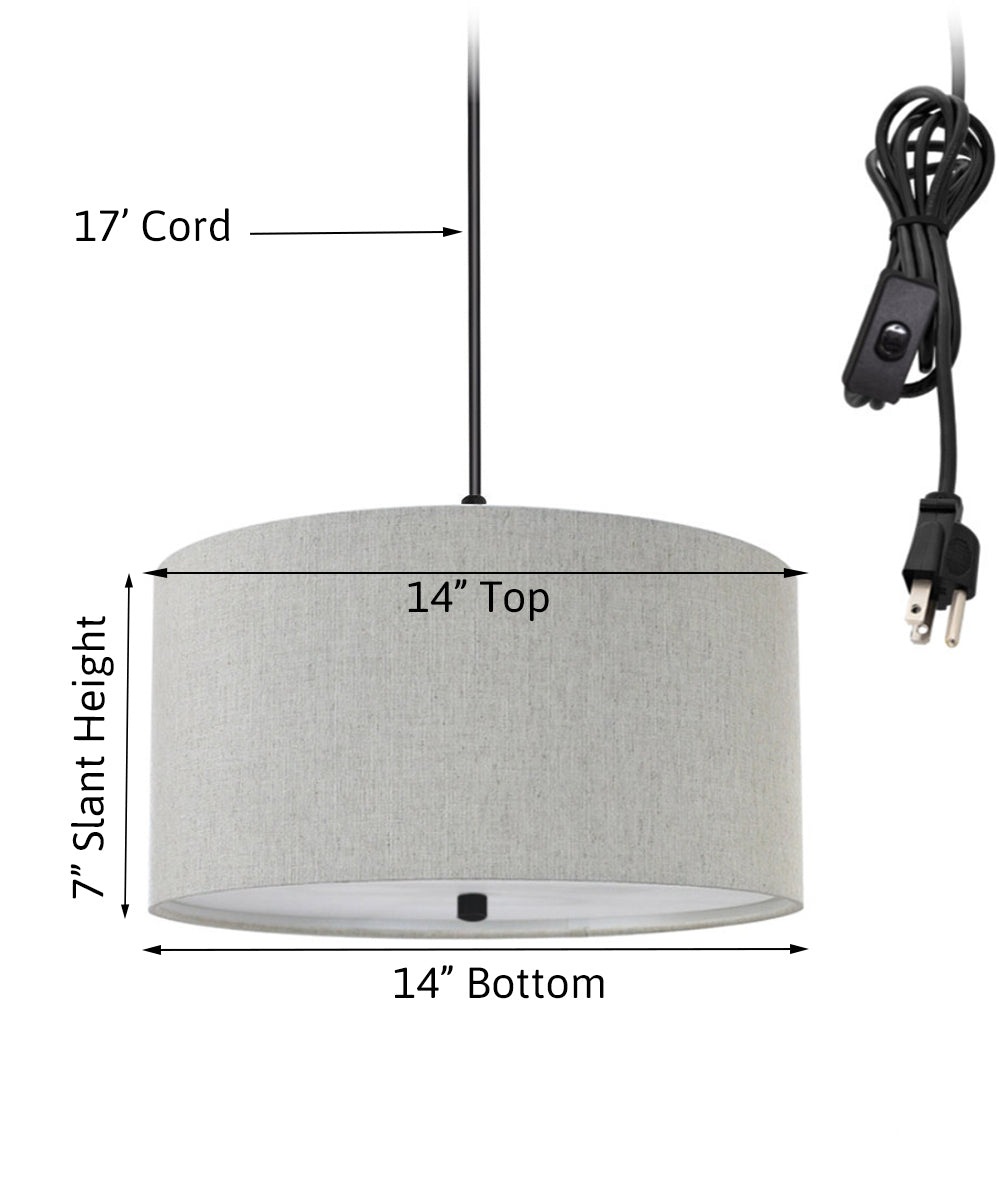 Home Concept 2-Light Plug-In Swag Pendant Light Textured Oatmeal with Diffuser Black Cord - 14"W