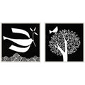 Sylvie Beaded Black and White Linocut Birds Framed Canvas Art Set by Giuliana Lazzerini