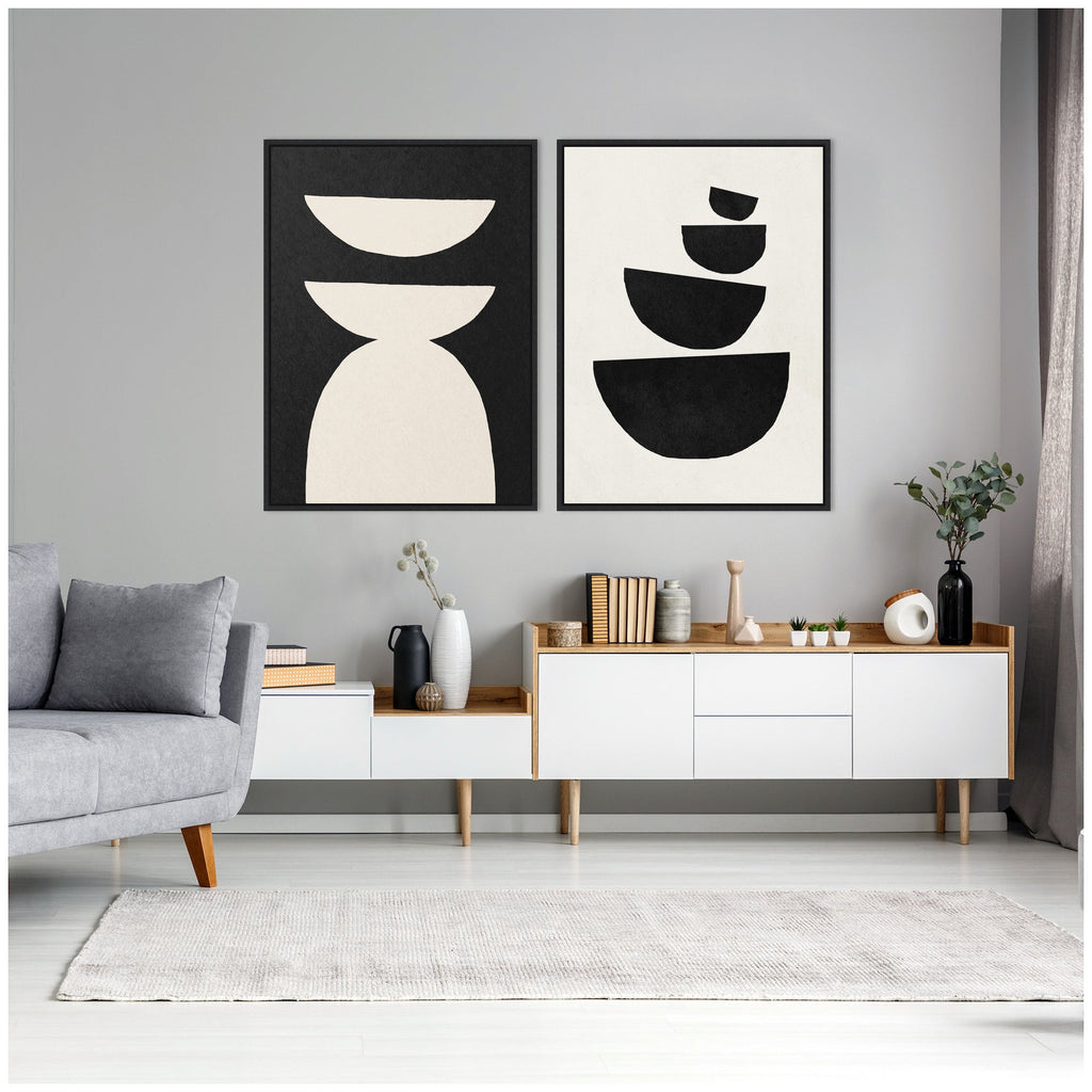 Sylvie White Geometric Abstract and Black Geometric Abstract Framed Canvas Art Set of 2 by July Art Prints