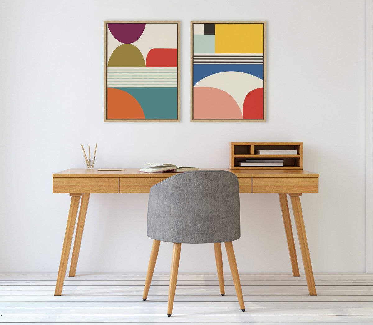 Sylvie Mid Century Modern Patterns Framed Canvas Set of 2 by Rachel Lee of My Dream Wall