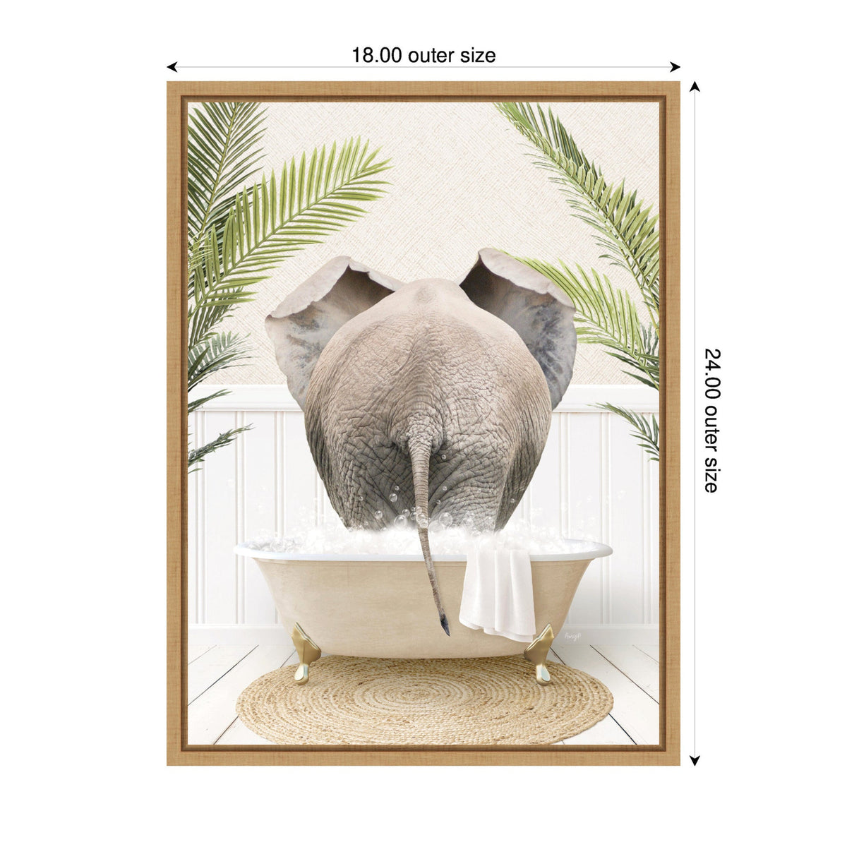 Sylvie Elephant Back in Palm Bathtub Framed Canvas by Amy Peterson
