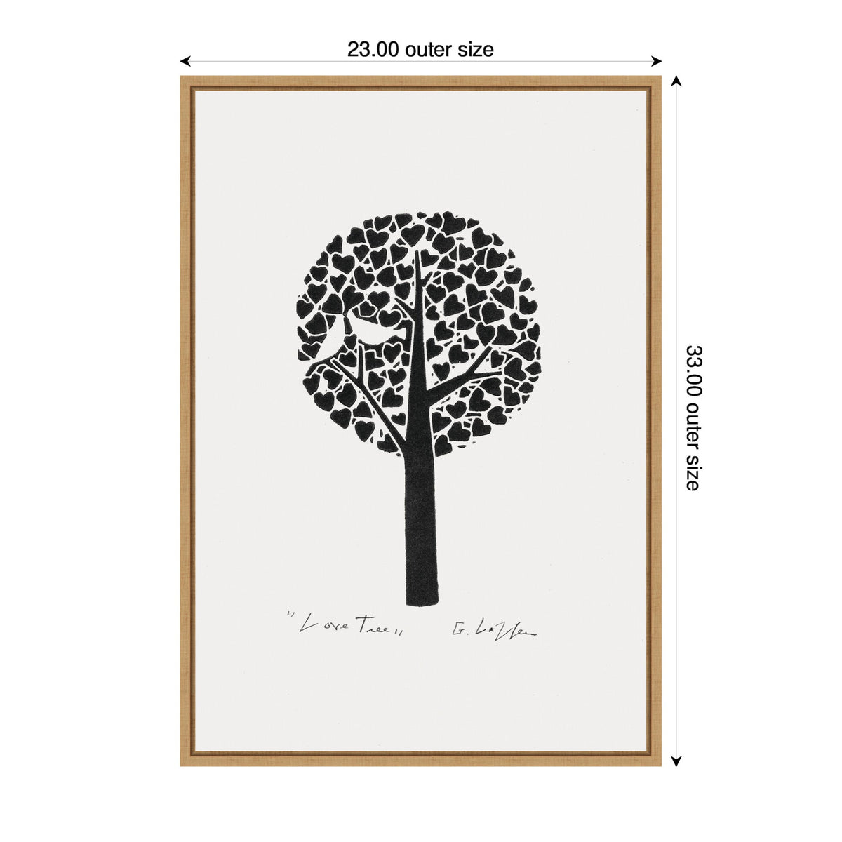 Sylvie Black and White Love Tree Linocut Framed Canvas by Giuliana Lazzerini