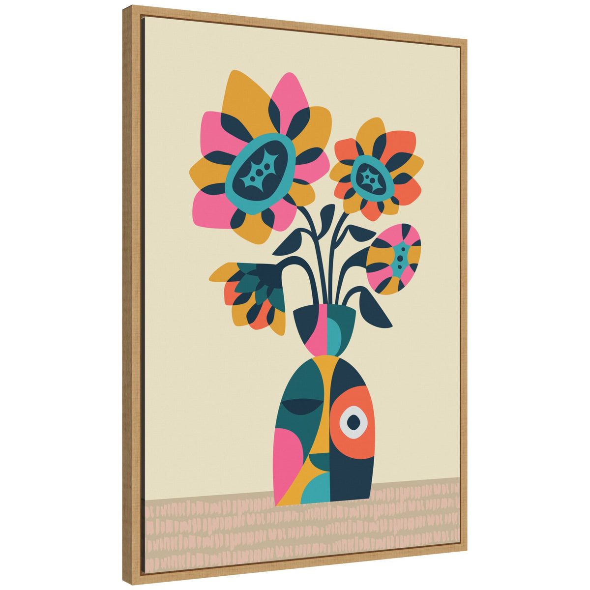 Sylvie Abstract Vintage Retro Sunflower Vase Framed Canvas by Rachel Lee