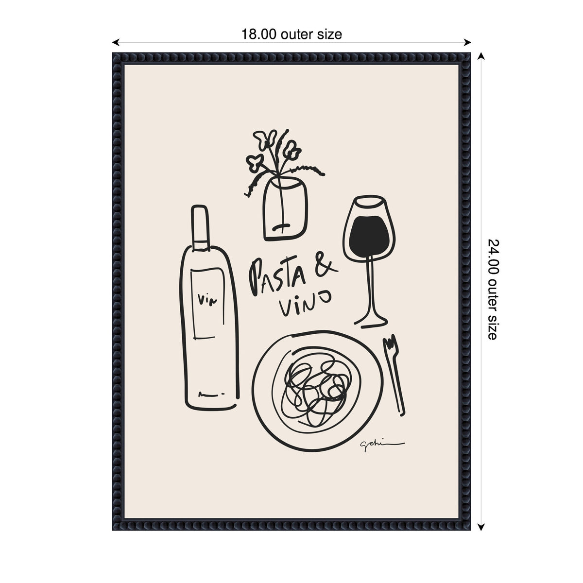 Pasta and Vino by Gabrielly Guedes Framed Canvas Wall Art Print