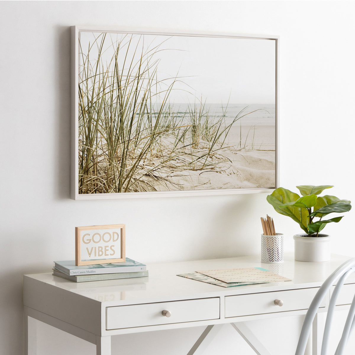 Sylvie Calming Beach Grass Framed Canvas by The Creative Bunch Studio