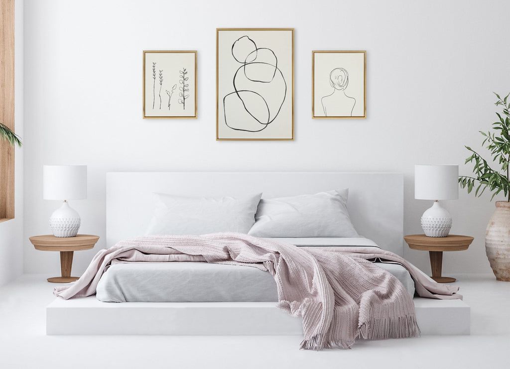 Sylvie Going in Circles and Minimalist Woman Framed Canvas Set of 3 by Teju Reval of SnazzyHues