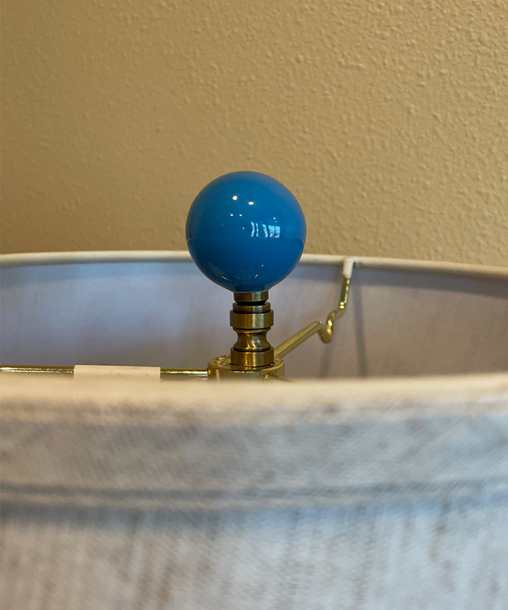 2.5"H Ceramic Sky Blue Round Lamp Finial Antique Brass Base
